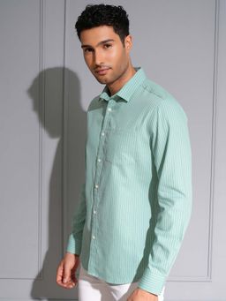 LOCOMOTIVE - Men Sage Green Dobby Stripes Shirt