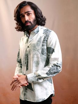 LOCOMOTIVE - Men Olive and Cream Cotton Printed Shirt