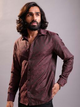 LOCOMOTIVE - Men Maroon Geometric Print Shirt