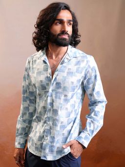 LOCOMOTIVE - Men Light Blue Dobby Printed Party Shirt