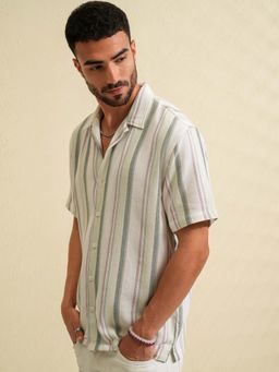 LOCOMOTIVE - Men Multi-Color Dobby Stripes Collar Relaxed Fit Shirt