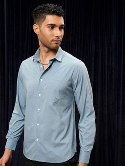 LOCOMOTIVE - Men Blue Textured Full Sleeves Slim Fit Shirt