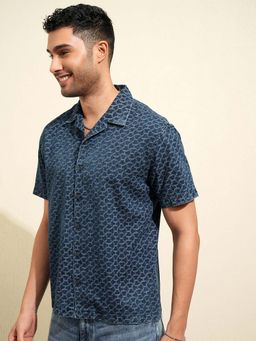 LOCOMOTIVE - Men Navy Blue Printed Collar Relaxed Fit Shirt