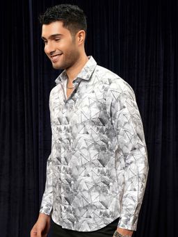 LOCOMOTIVE - Men Light Grey Cotton Printed Shirt