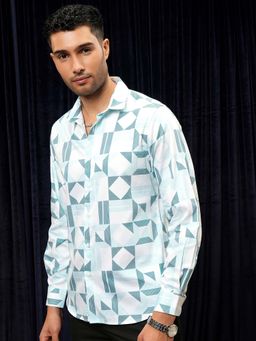 LOCOMOTIVE - Men Sky Blue Cotton Printed Party Shirt