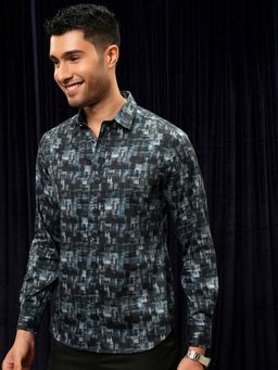 LOCOMOTIVE - Men Blue Cotton Printed Slim Fit Party Shirt