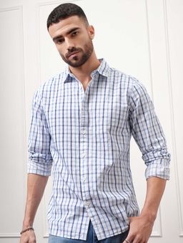LOCOMOTIVE - Men Blue Moklino Dobby Checks Casual Shirt