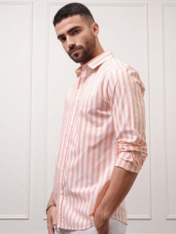 LOCOMOTIVE - Men Light Orange Stripes Casual Shirt