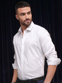 LOCOMOTIVE - Men White Jacquard Self Design Shirt