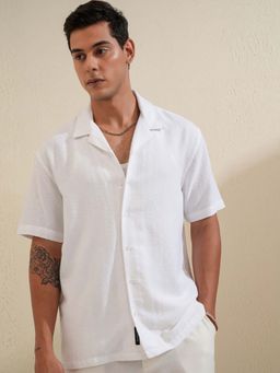 LOCOMOTIVE - Men White Jacquard Self Design Collar Relaxed Fit Shirt