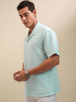 LOCOMOTIVE - Men Blue Jacquard Textured Collar Relaxed Fit Shirt