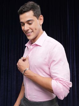 LOCOMOTIVE - Men Pink Jacquard Self Design Shirt