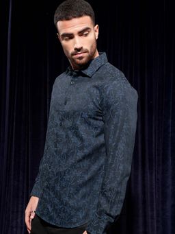 LOCOMOTIVE - Men Navy Blue Floral Print Party Shirt