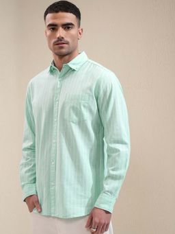LOCOMOTIVE - Men Sea Blue Stripes Relaxed Fit Shirt