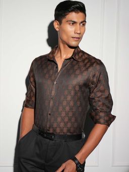 LOCOMOTIVE - Men Brown Self Design Party Shirt