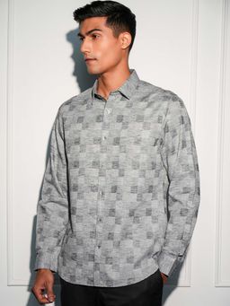 LOCOMOTIVE - Men Grey Fancy Checks Formal Shirt