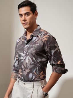 LOCOMOTIVE - Men Brown Floral Printed Party Shirt