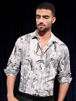 LOCOMOTIVE - Men Grey Cotton Printed Party Shirt