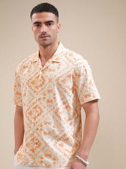 LOCOMOTIVE - Men Orange Printed Collar Relaxed Fit Shirt