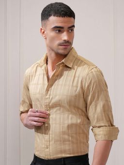 LOCOMOTIVE - Men Khaki Dobby Checks Relaxed Fit Shirt