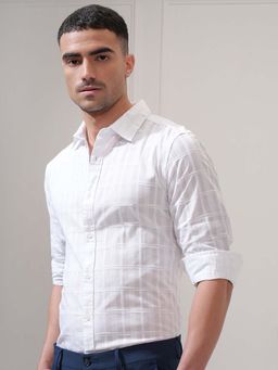 LOCOMOTIVE - Men White Dobby Checks Relaxed Fit Shirt