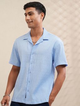 LOCOMOTIVE - Men Light Blue Popcorn Textured Collar Relaxed Fit Shirt