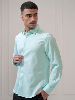 LOCOMOTIVE - Men Sea Blue Jacquard Self Design Slim Fit Shirt