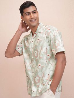 LOCOMOTIVE - Men Pista Green Floral Print Casual Shirt