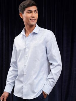 LOCOMOTIVE - Men Light Blue Paisley Self Design Occasion Shirt