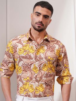 LOCOMOTIVE - Men Multi-Color Cotton Blend Floral Printed Party Shirt