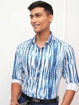 LOCOMOTIVE - Men Blue Shibori Print Slim Fit Shirt
