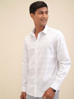 LOCOMOTIVE - Men White Dobby Jacquard Stripes Shirt