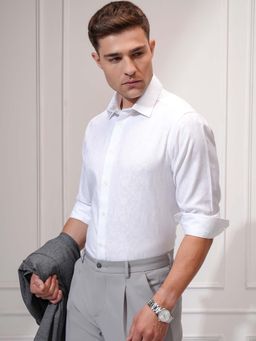 LOCOMOTIVE - Men White Jacquard Self Design Slim Fit Shirt