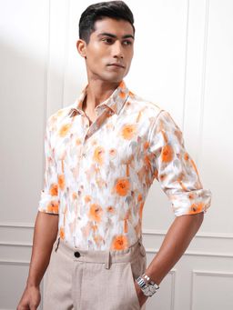 LOCOMOTIVE - Men Orange Floral Printed Party Shirt