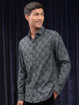 LOCOMOTIVE - Men Grey Printed Full Sleeves Party Shirt