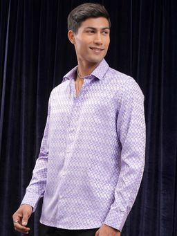 LOCOMOTIVE - Men Purple Jacquard Printed Party Shirt