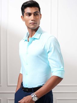 LOCOMOTIVE - Men Blue Jacquard Self Design Shirt