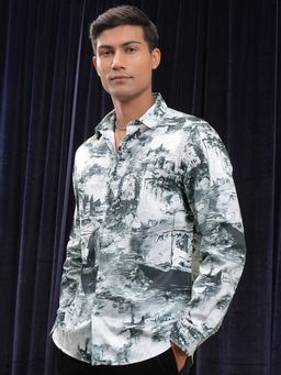 LOCOMOTIVE - Men Green and White Cotton Printed Shirt
