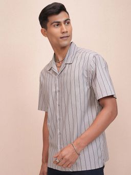 LOCOMOTIVE - Men Grey Printed Stripes Collar Relaxed Fit Shirt