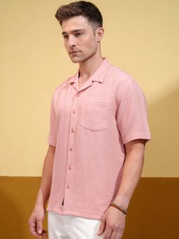 LOCOMOTIVE - Men Peach Textured Relaxed Fit Shirt