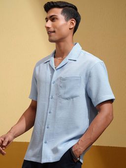 LOCOMOTIVE - Men Blue Textured Relaxed Fit Shirt