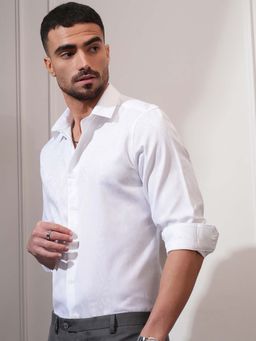 LOCOMOTIVE - Men White Jacquard Self Design Shirt