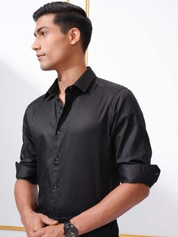 LOCOMOTIVE - Men Black Jacquard Self Design Slim Fit Shirt