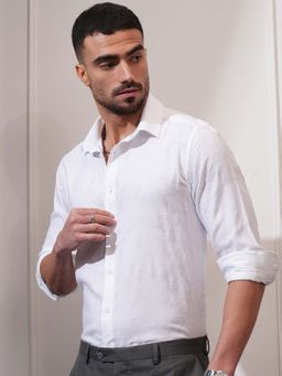 LOCOMOTIVE - Men White Jacquard Self Design Full Sleeves Shirt