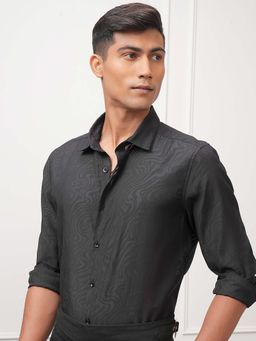 LOCOMOTIVE - Men Black Burnout Jacquard Self Design Shirt