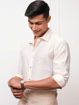 LOCOMOTIVE - Men Beige Self Design Full Sleeves Shirt