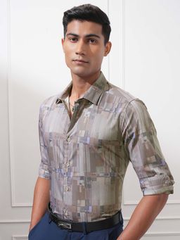 LOCOMOTIVE - Men Grey Printed Full Sleeves Party Shirt