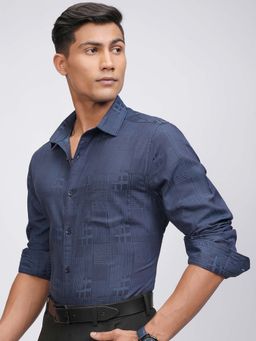 LOCOMOTIVE - Men Navy Blue Jacquard Printed Shirt