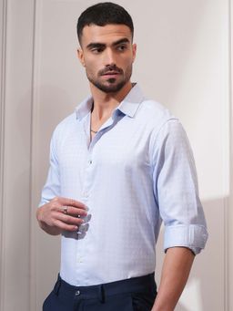 LOCOMOTIVE - Men Light Blue Floral Jacquard Shirt