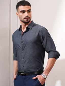 LOCOMOTIVE - Men Grey Melange Paisley Jacquard Shirt